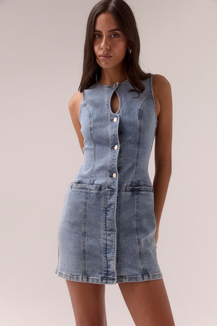 Sovere Etch Denim Mini Dress in Denim-Light - Size Xs Sovere Etch Denim Mini Dress in Denim-Light - Size Xs