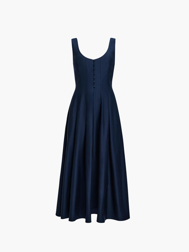 Cotton Sateen Fit-and-Flare Midi Dress