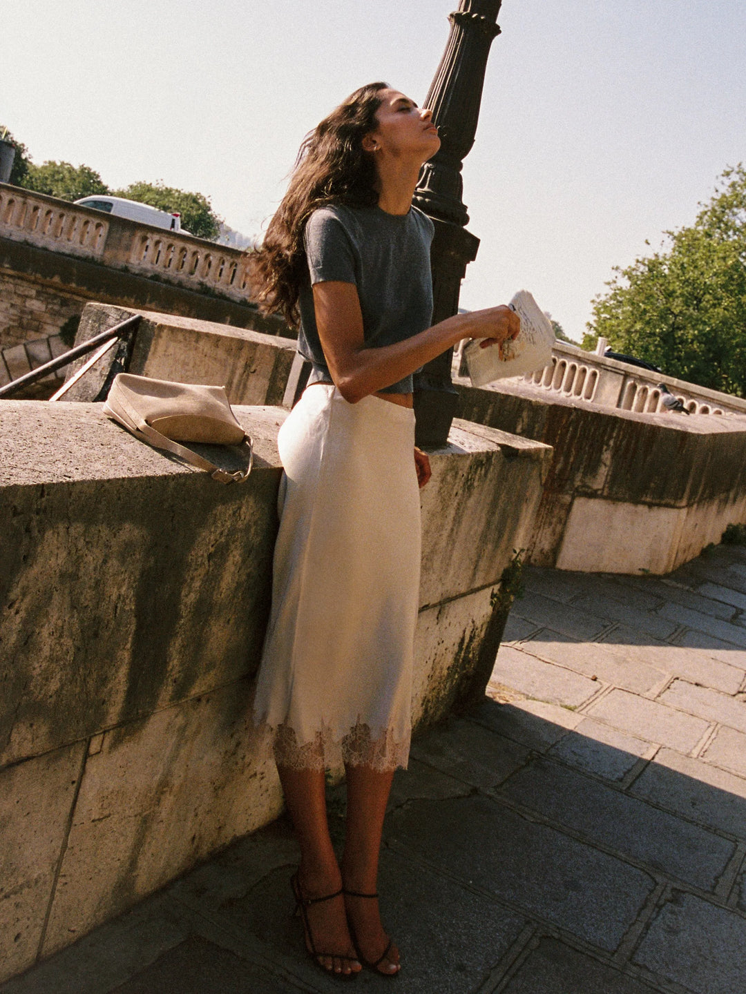 Ennis Satin Lace Midi Skirt