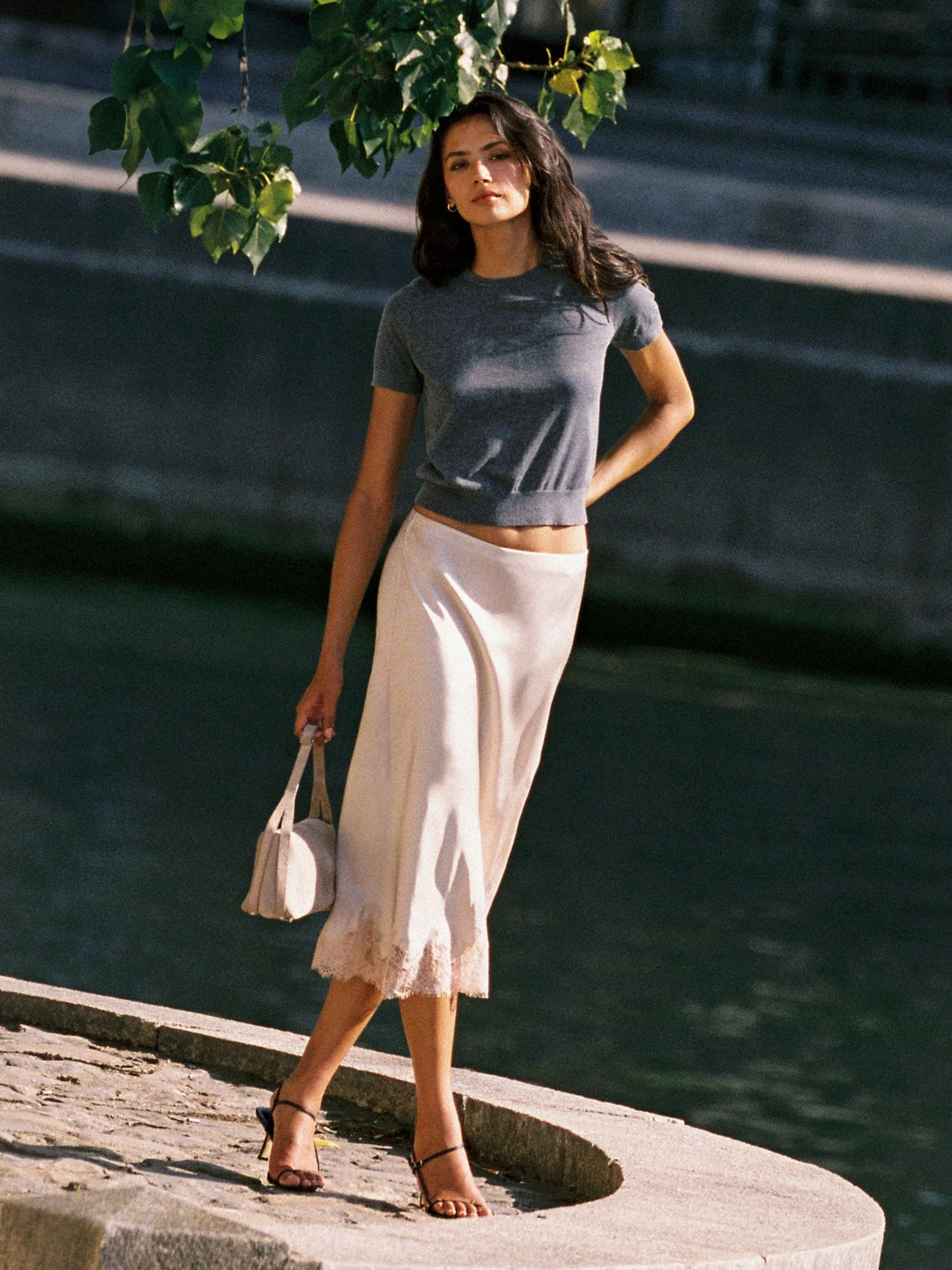 Ennis Satin Lace Midi Skirt