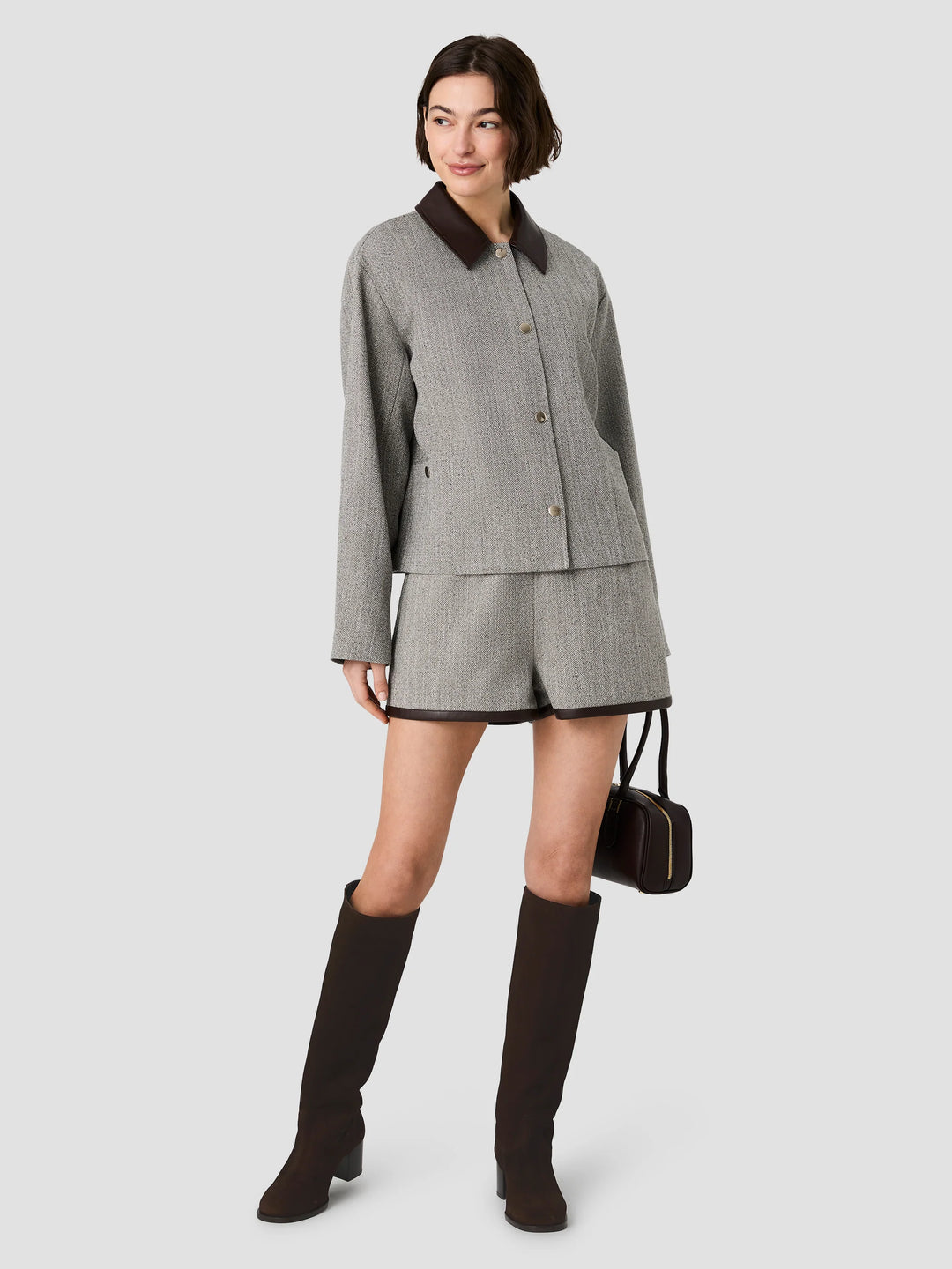 Speckled Herringbone Suiting Cropped Jacket