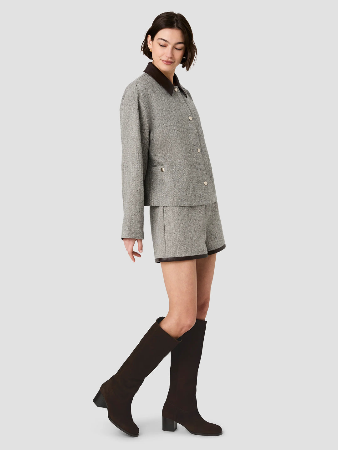 Speckled Herringbone Suiting Cropped Jacket
