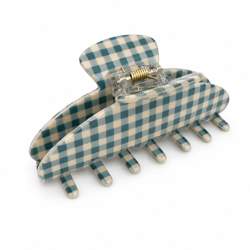 Teal Gingham Claw Clip