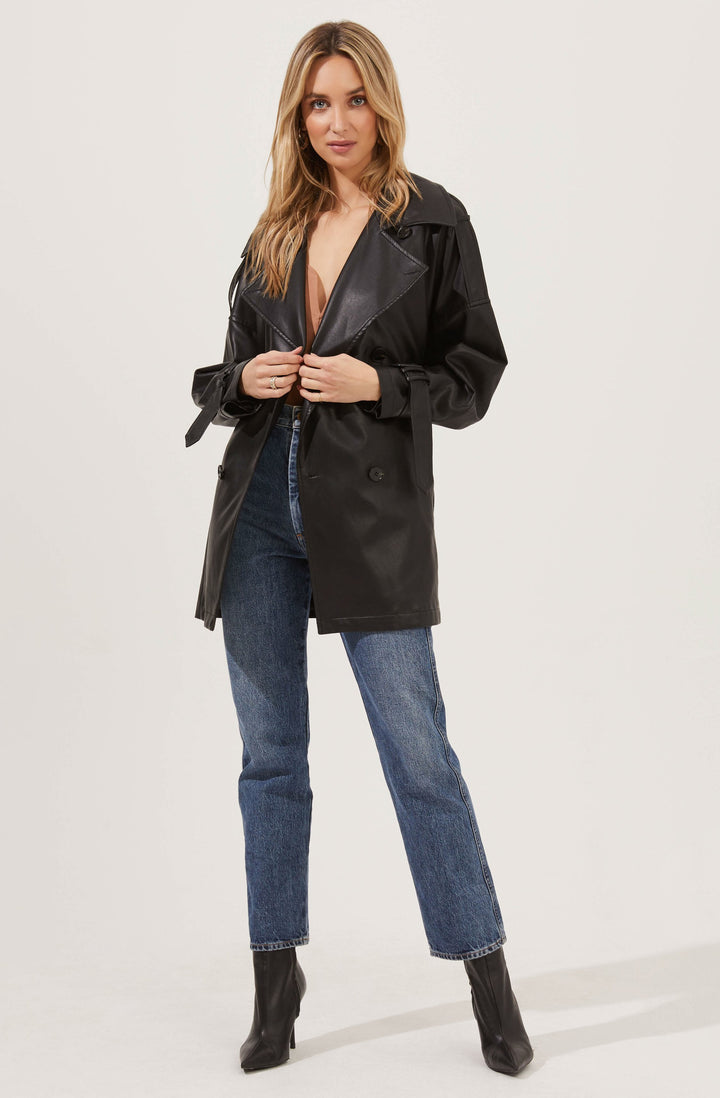 Peoria Belted Faux Leather Jacket